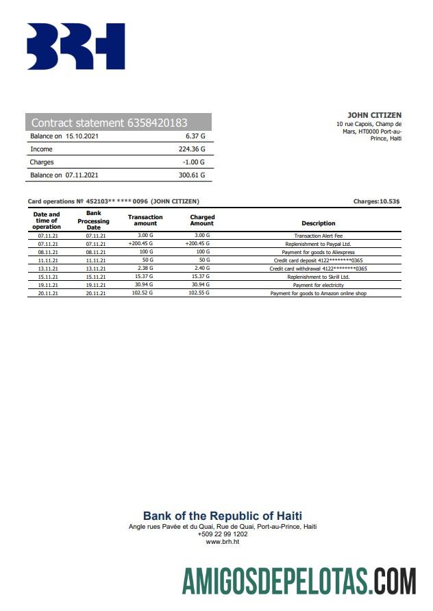 Haiti BRH extrato bancário amostra